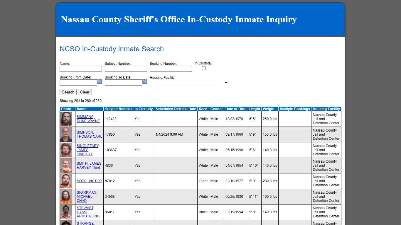 NCSO In-Custody Inmate Search